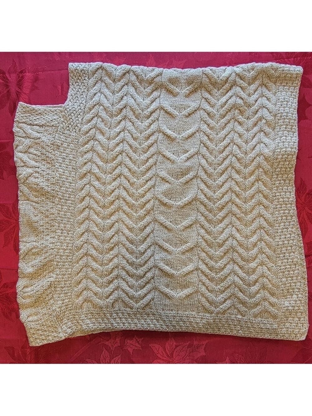 Kilronan Knitwear Womens Poncho Sweater M/L Beige Merino Wool Fisherman Ireland